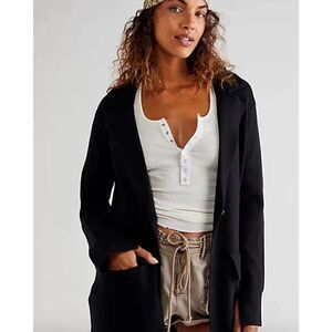 NWT FREE PEOPLE Sz L SARAH SWEATER BLAZER CARDIGAN JACKET IN BLACK